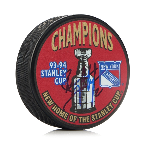 Brian Leetch New York Rangers Autographed 1994 Stanley Cup Puck