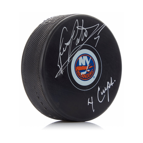 Denis Potvin Signed New York Islanders Puck with 4 Cups Note