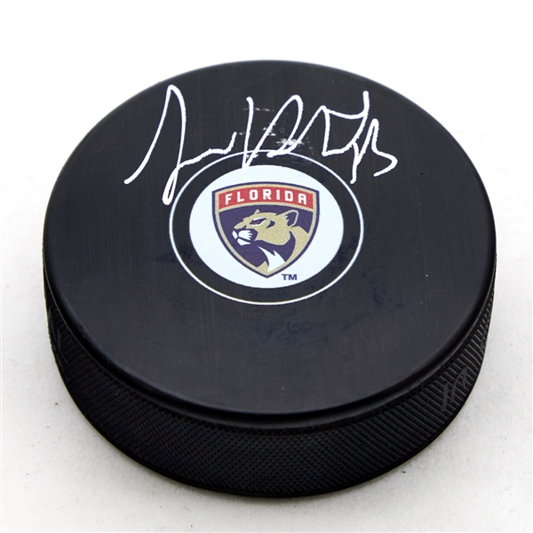 Sam Reinhart Autographed Florida Panthers Hockey Puck (Flawed)