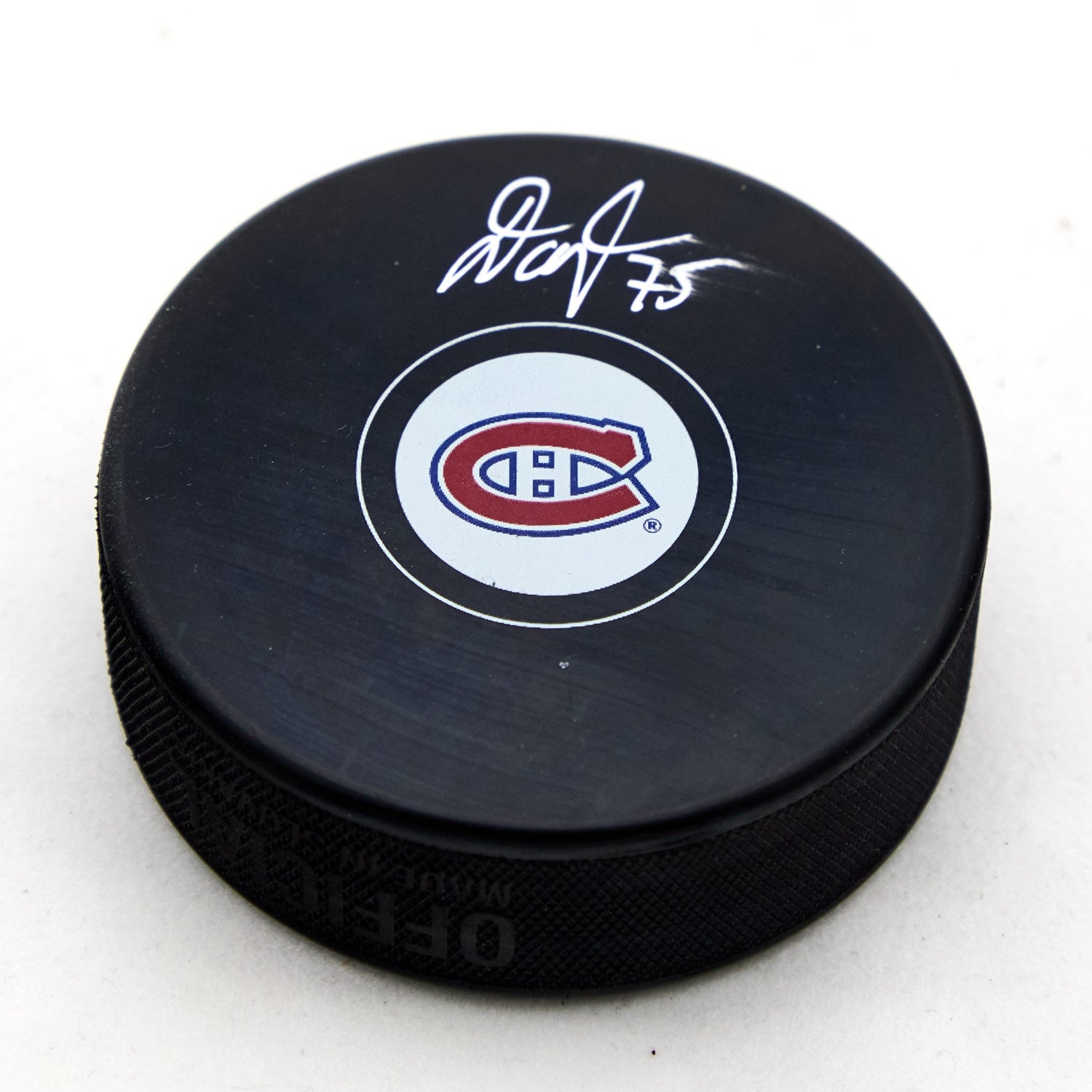 Jakub Dobes Autographed Montreal Canadiens Hockey Puck (Flawed)