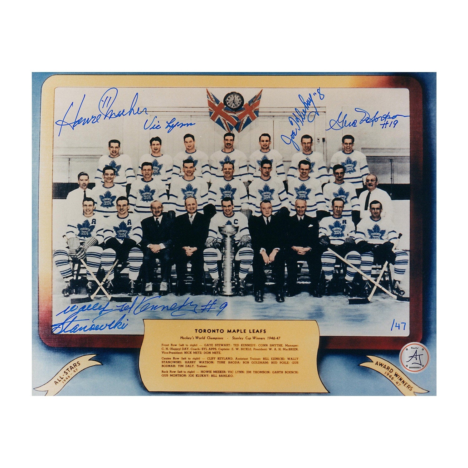 1947 Toronto Maple Leafs Stanley Cup Team Signed 8x10 Photo: 6 Autographs #/47