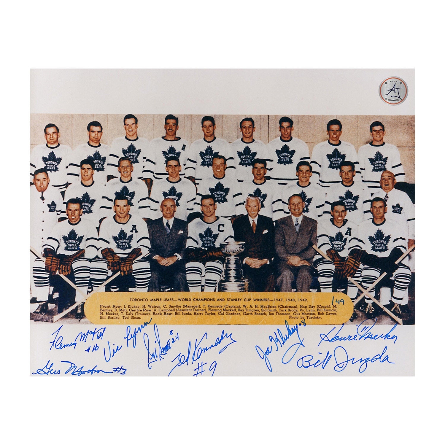 1949 Toronto Maple Leafs Stanley Cup Team Signed 8x10 Photo: 8 Autographs #/49