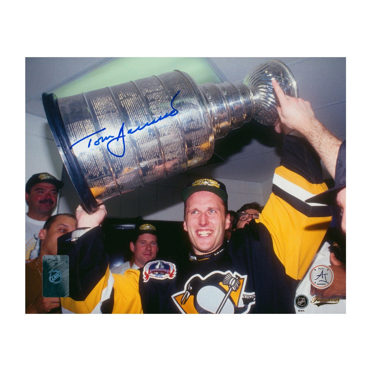Tom Barrasso Autographed Pittsburgh Penguins Stanley Cup 8x10 Photo
