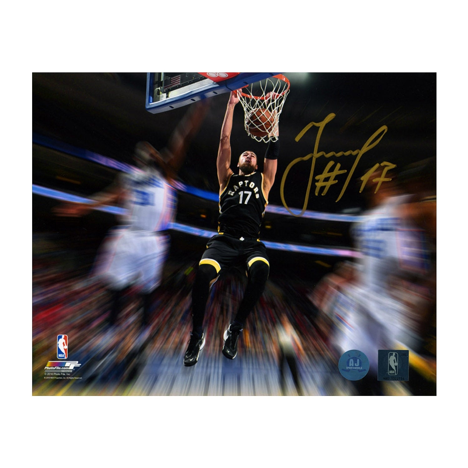 Jonas Valanciunas Signed Toronto Raptors Motion Blast 8x10 Photo