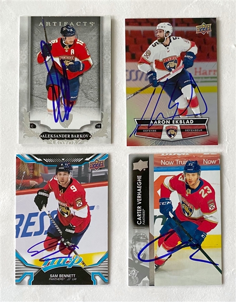 Florida Panthers Lot of 4 Signed Cards: Barkov, Bennett, Ekblad, Verhaeghe