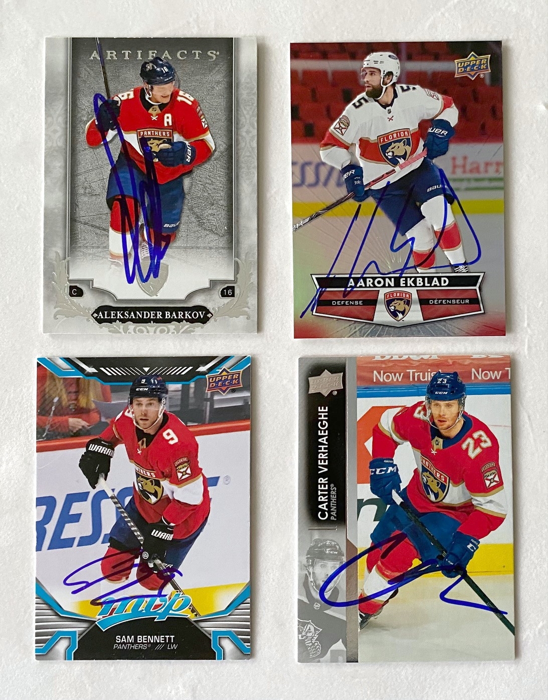 Florida Panthers Lot of 4 Signed Cards: Barkov, Bennett, Ekblad, Verhaeghe