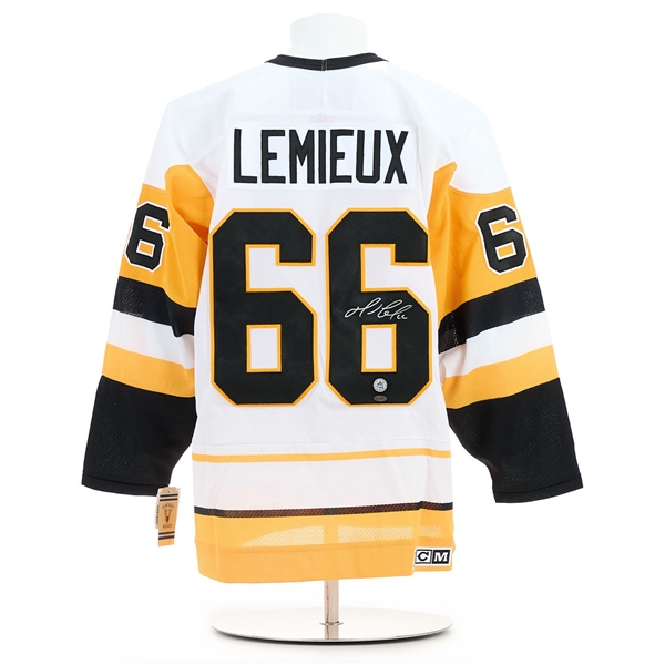 Mario Lemieux Signed Pittsburgh Penguins White Vintage CCM Jersey