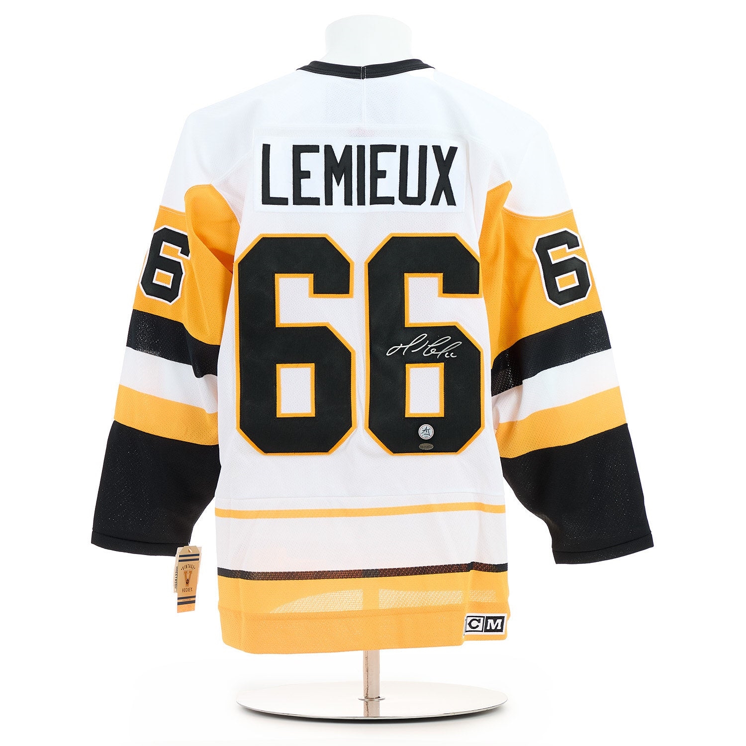 Mario Lemieux Signed Pittsburgh Penguins White Vintage CCM Jersey