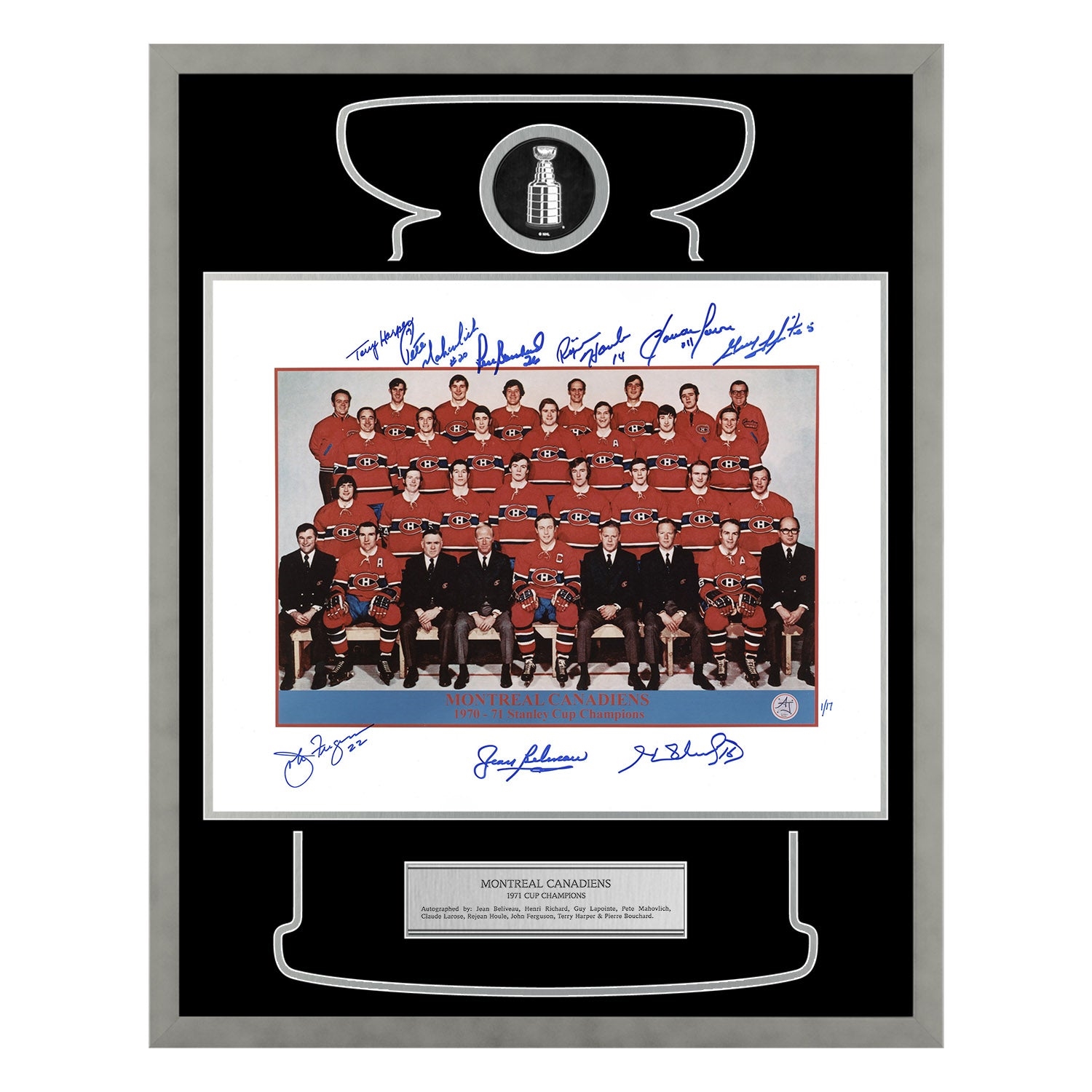 Montreal Canadiens 9 Player Team Signed 1971 Cup Champions 24x30 Frame #1/17