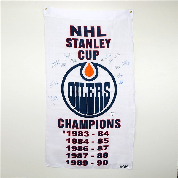 Edmonton Oilers 12 Player Signed Stanley Cup Champions 36x60 Banner