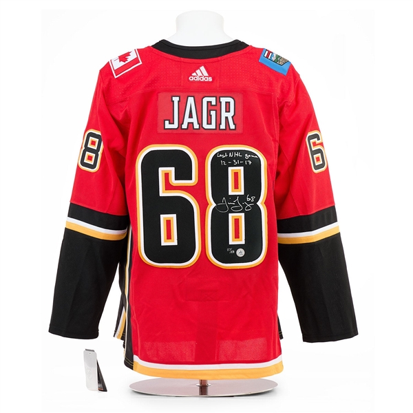 Jaromir Jagr Calgary Flames Signed & Dated Final NHL Game adidas Jersey #27/68
