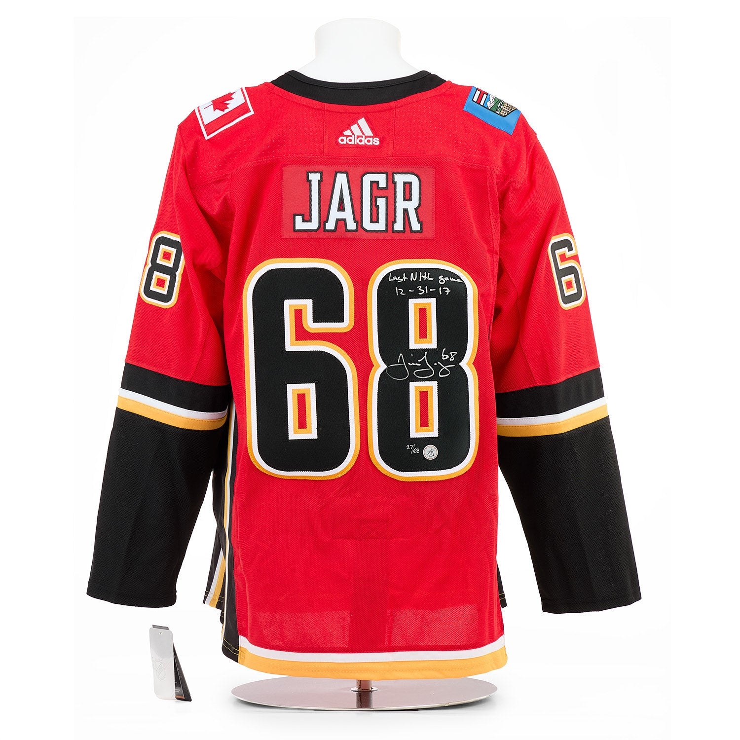 Jaromir Jagr Calgary Flames Signed & Dated Final NHL Game adidas Jersey #27/68
