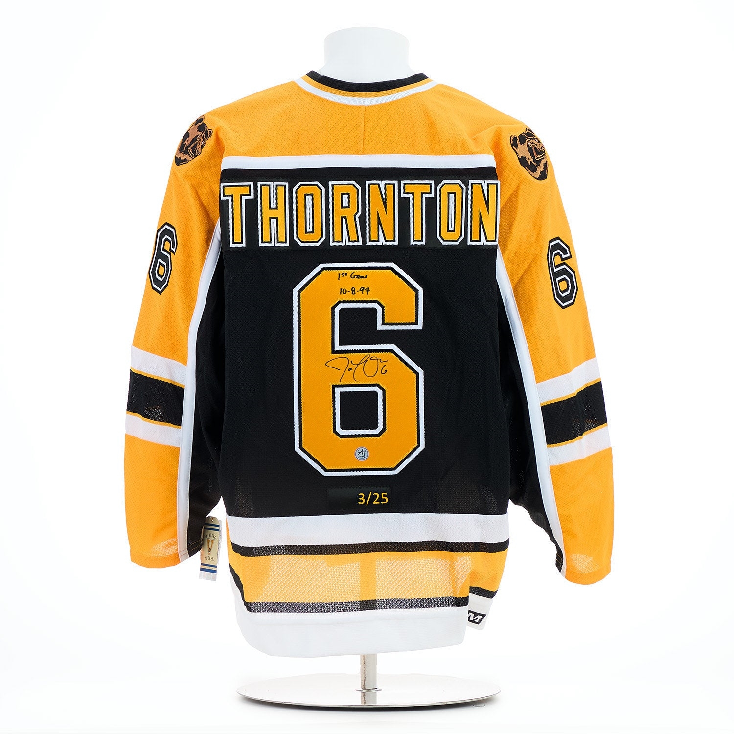 Joe Thornton Boston Bruins Signed & Dated 1st Game Vintage CCM Jersey #3/25