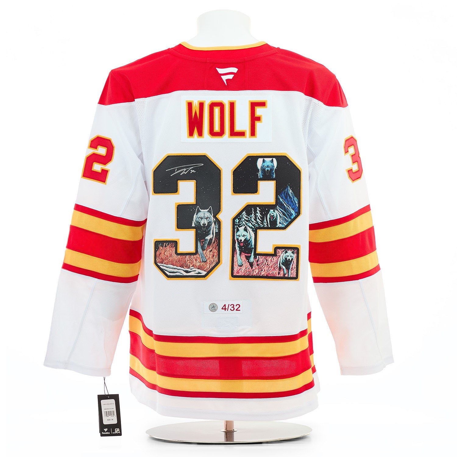 Dustin Wolf Autographed Calgary Flames Fire Wolf Digital Art Jersey #4/32