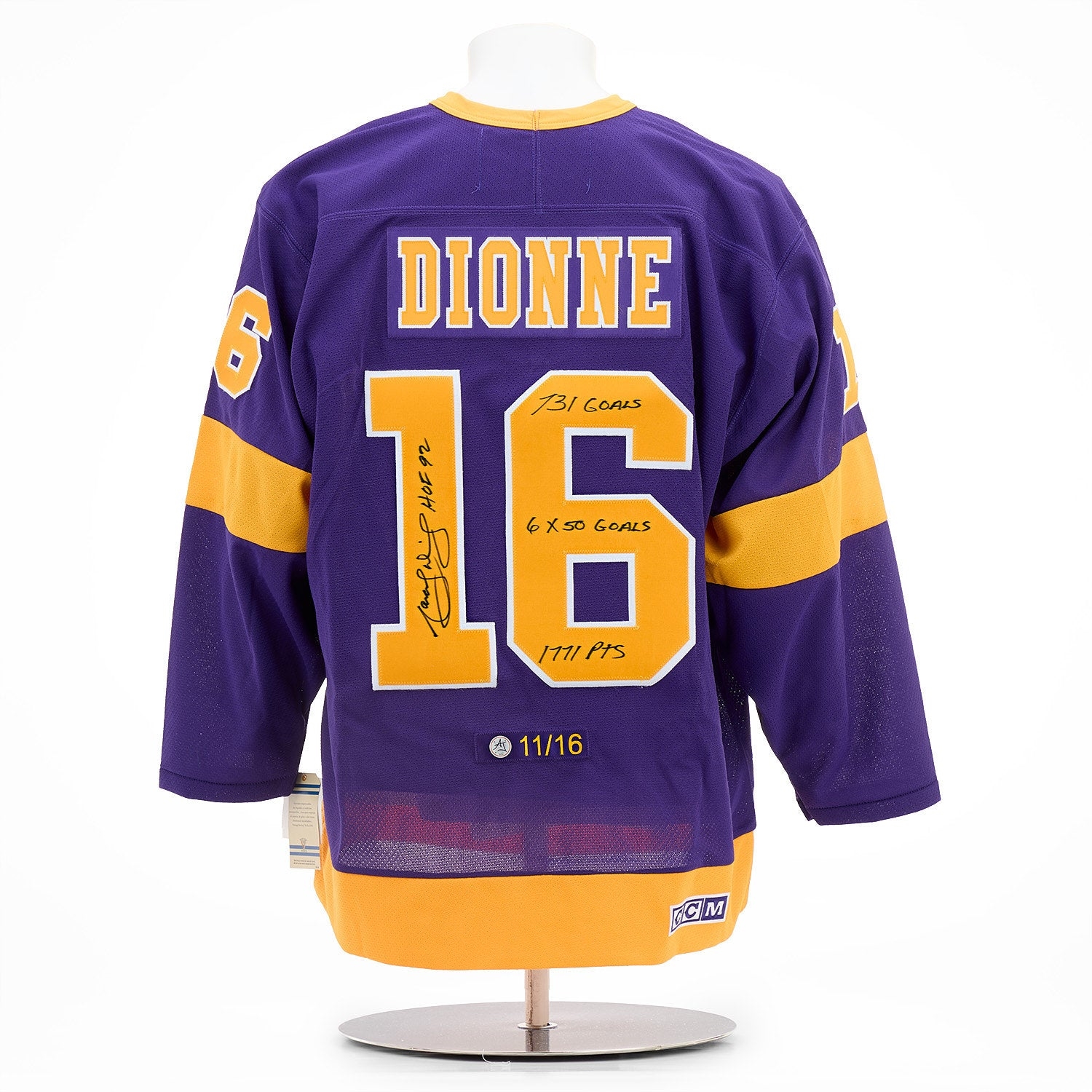 Marcel Dionne LA Kings Signed & Inscribed Career Stats Vintage CCM Jersey #11/16