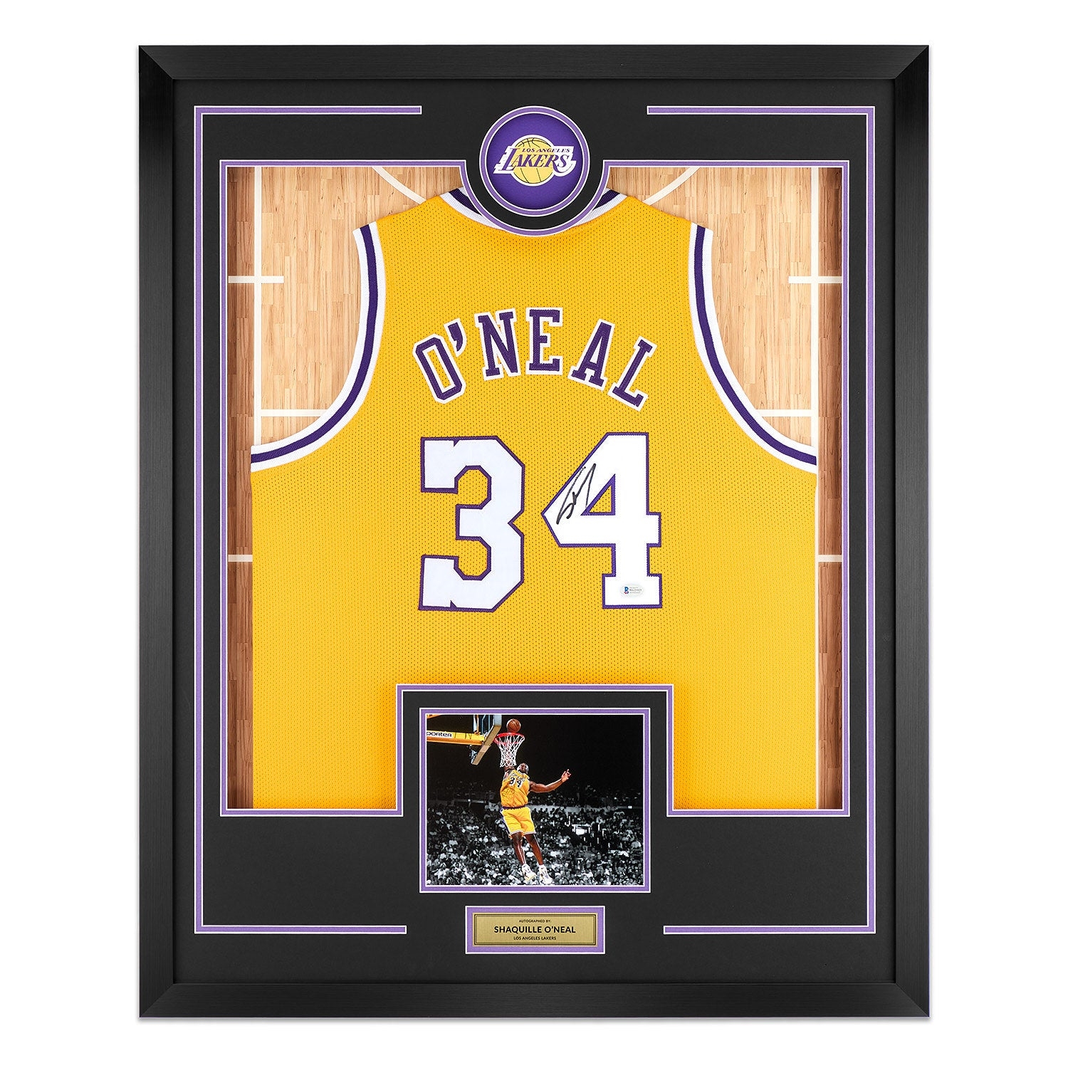Shaquille ONeal Signed Los Angeles Lakers Team Logo 36x44 Jersey Frame