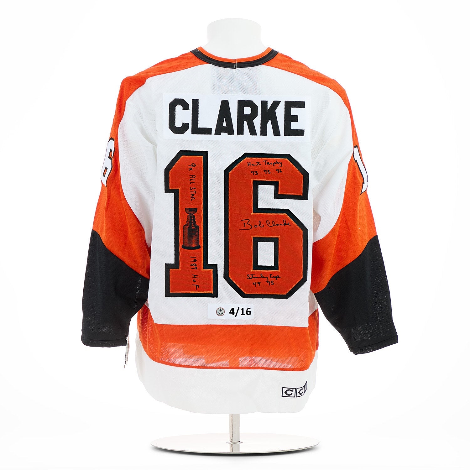 Bobby Clarke Signed Philadelphia Flyers Graphic Stats Vintage CCM Jersey #4/16