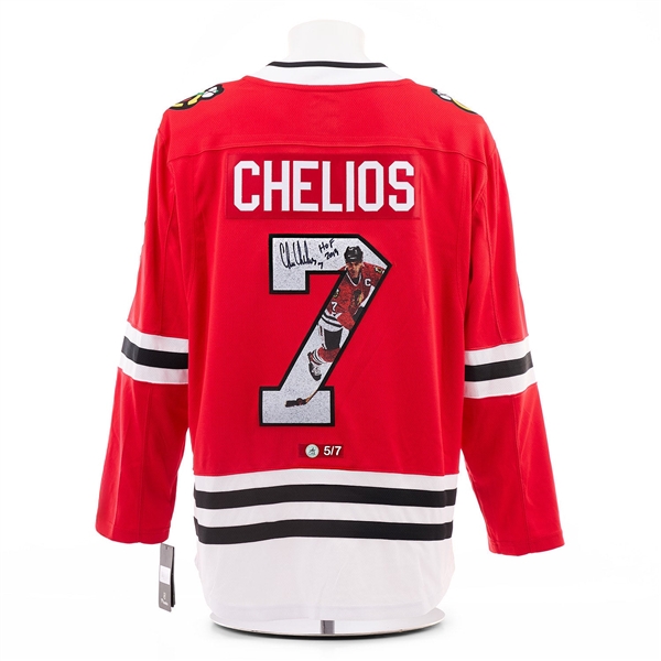 Chris Chelios Signed Chicago Blackhawks Game Action Art Jersey #5/7