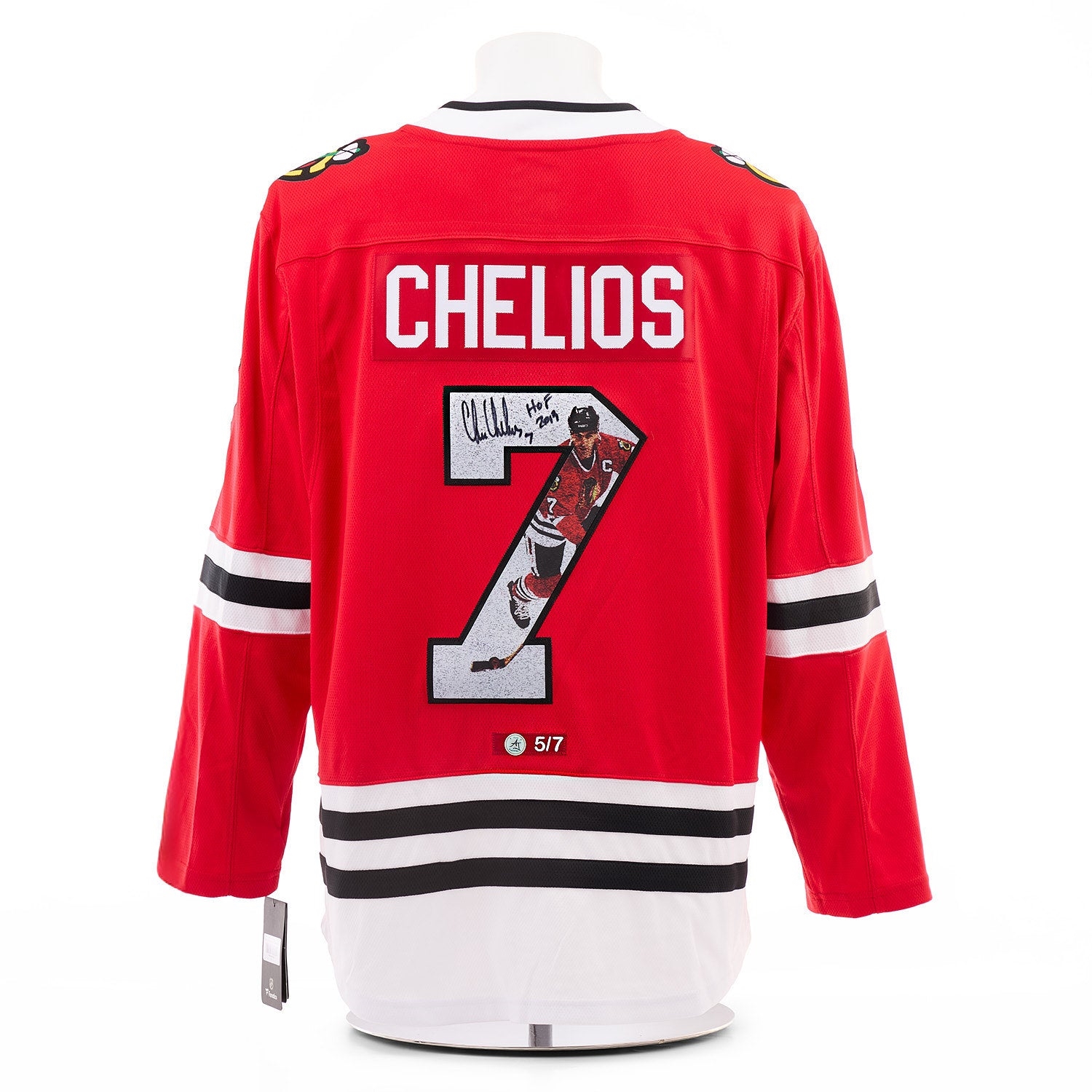 Chris Chelios Signed Chicago Blackhawks Game Action Art Jersey #5/7