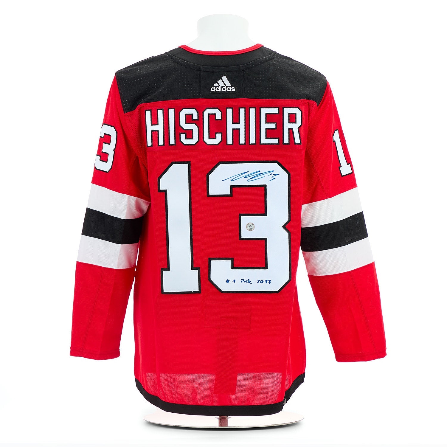 Nico Hischier Signed New Jersey Devils adidas Jersey with 1st Pick Note