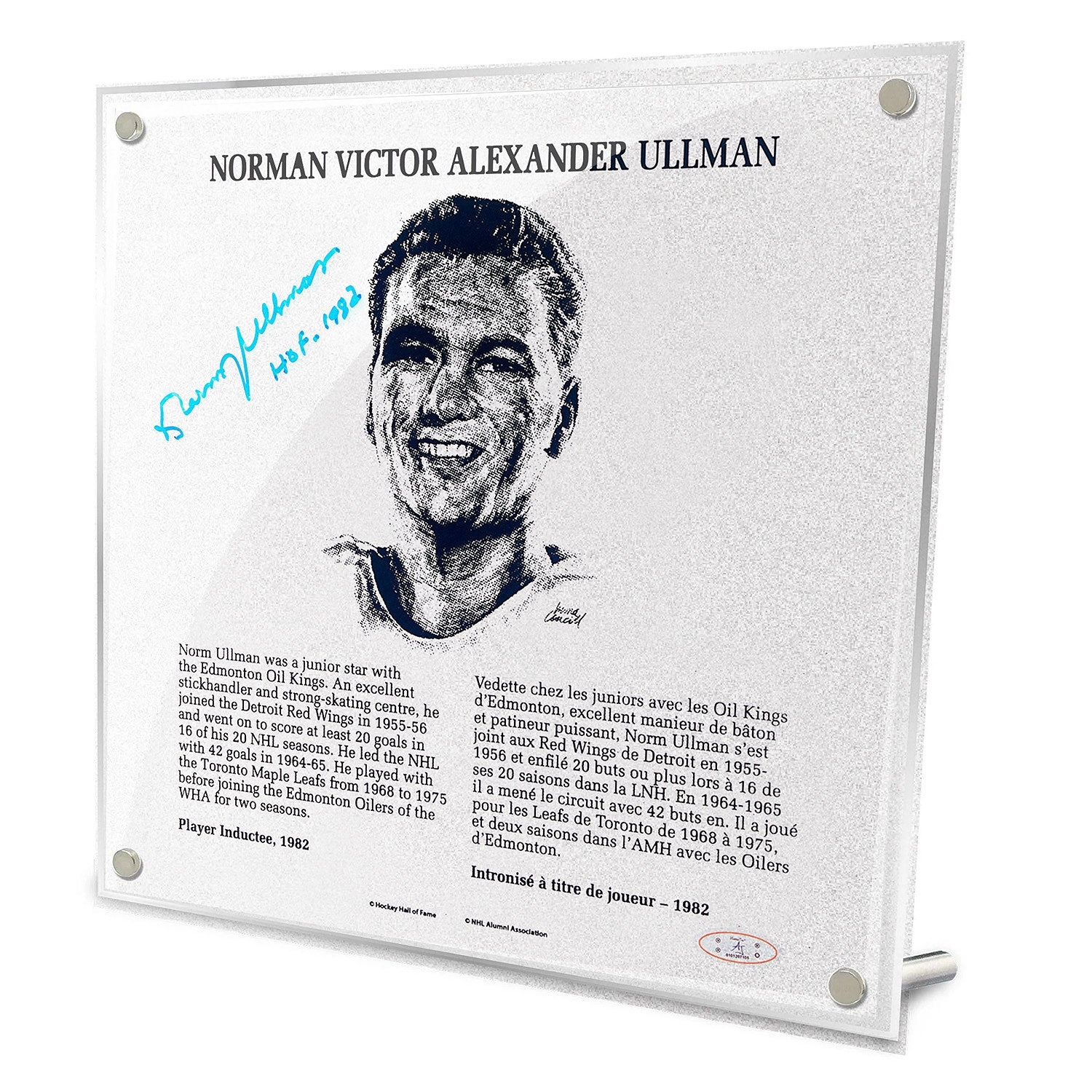 Norm Ullman Autographed Replica Hockey Hall of Fame Plaque