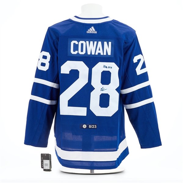 Easton Cowan Signed Toronto Maple Leafs Blue adidas Jersey with 28th Pick Note