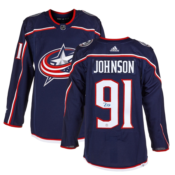 Kent Johnson Autographed Columbus Blue Jackets Blue adidas Jersey