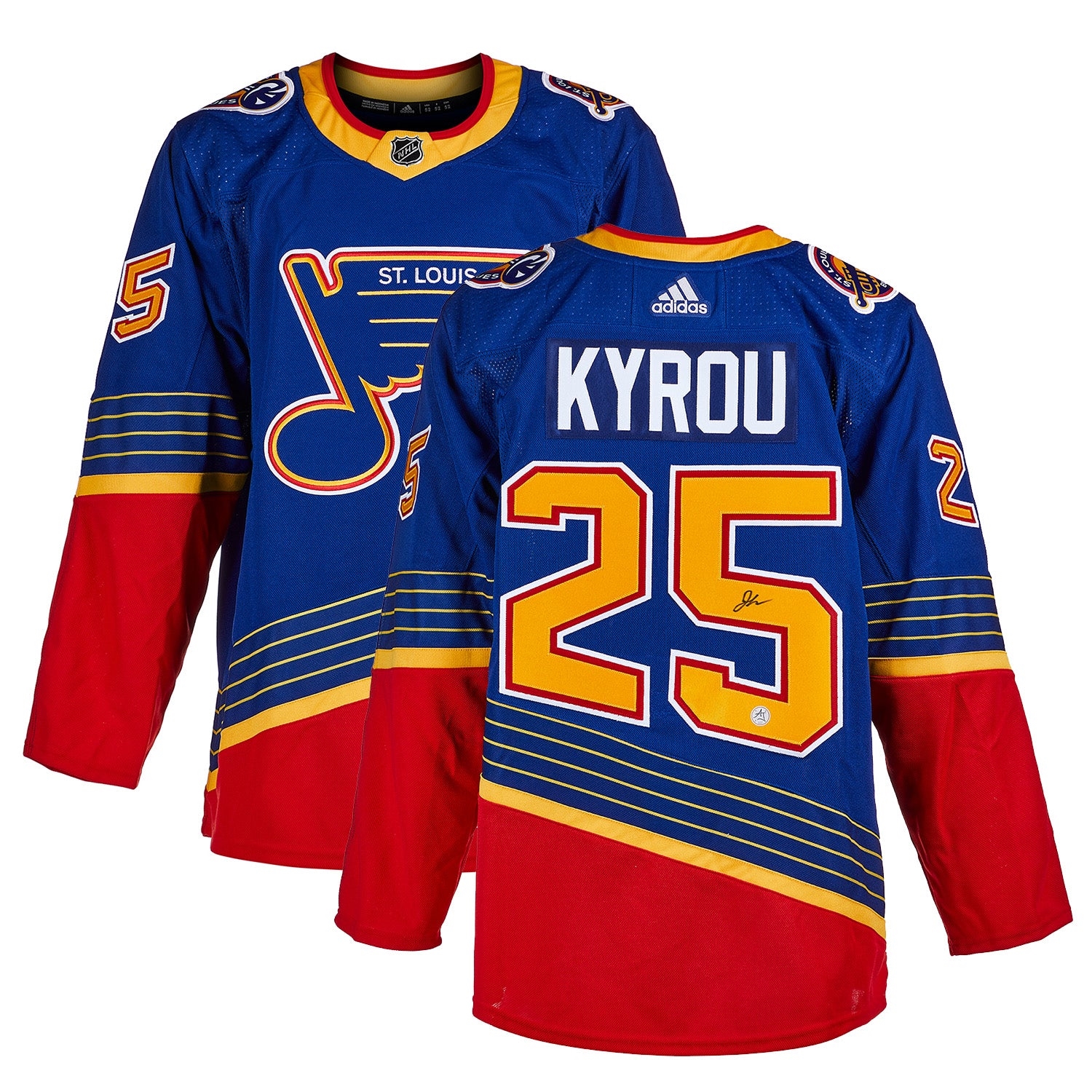 Jordan Kyrou Signed St Louis Blues Sheet Music Heritage adidas Jersey