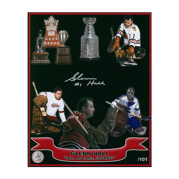 Glenn Hall Autographed Hockey Hall Of Fame Journey 8x10 Photo