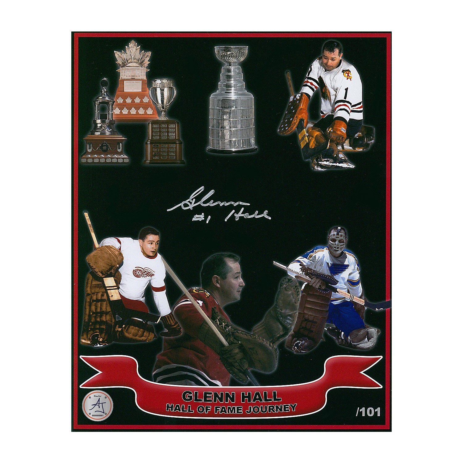Glenn Hall Autographed Hockey Hall Of Fame Journey 8x10 Photo