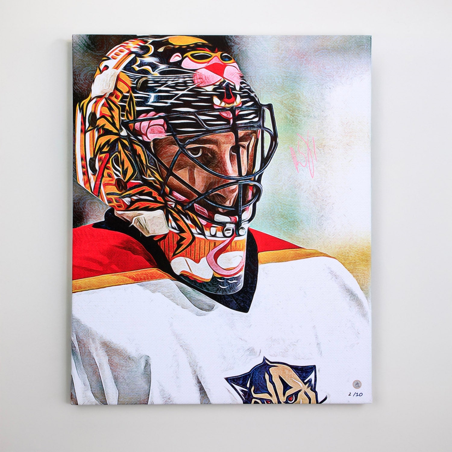 Roberto Luongo Signed Florida Hockey Goalie Mask Profile 26x32 Art Canvas #2/10