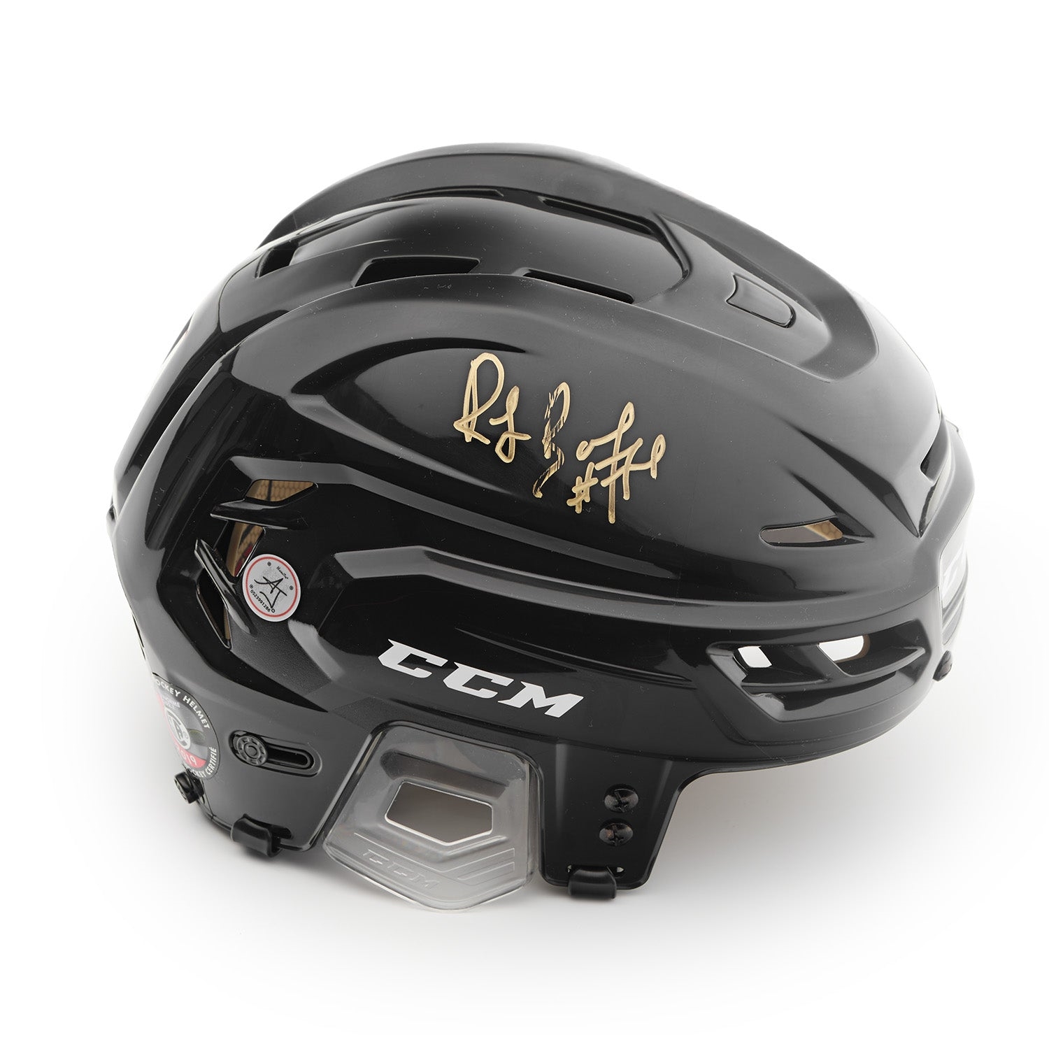 Ray Bourque Autographed Black CCM Hockey Helmet (Flawed)