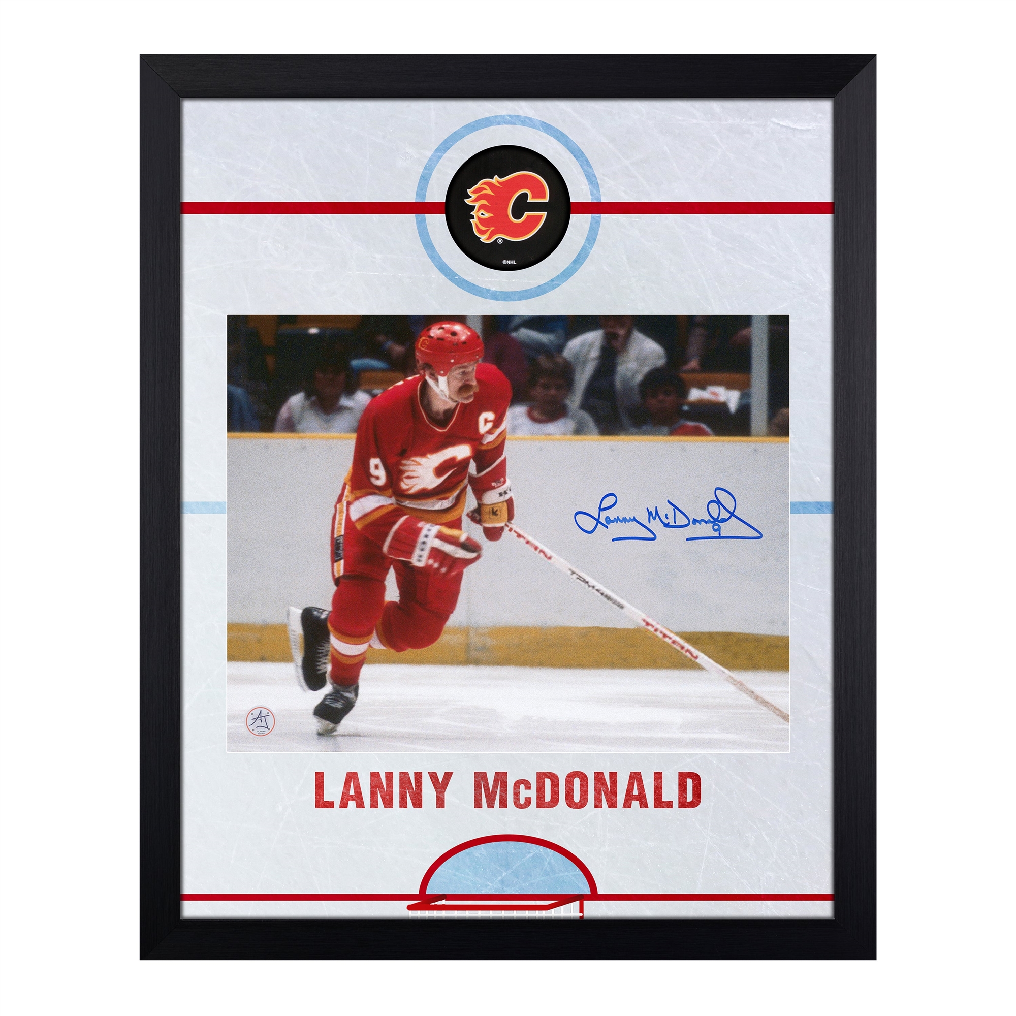 Lanny McDonald Signed Calgary Flames Graphic Rink 19x23 Frame