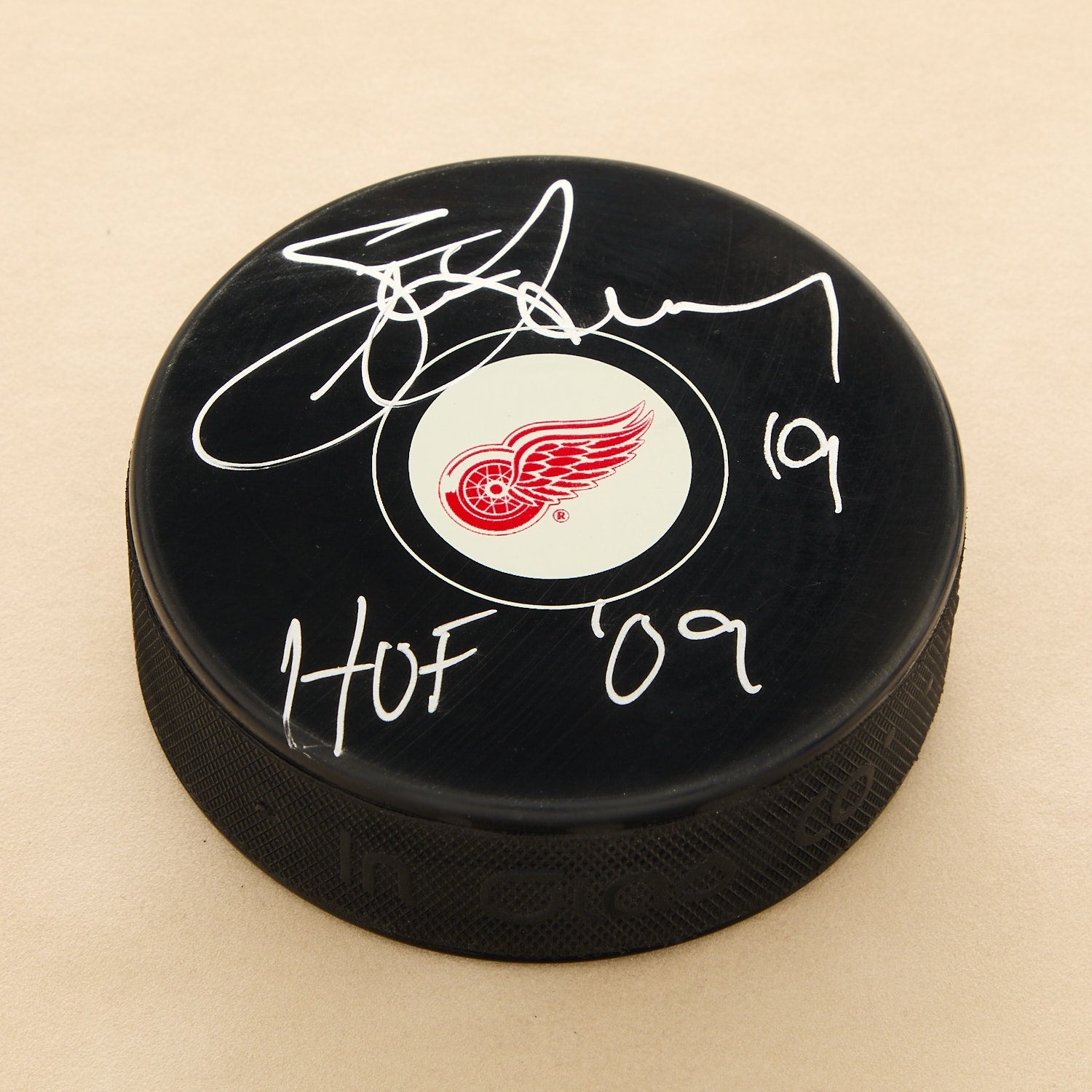 Steve Yzerman Autographed Detroit Red Wings Hockey Puck with HOF Note