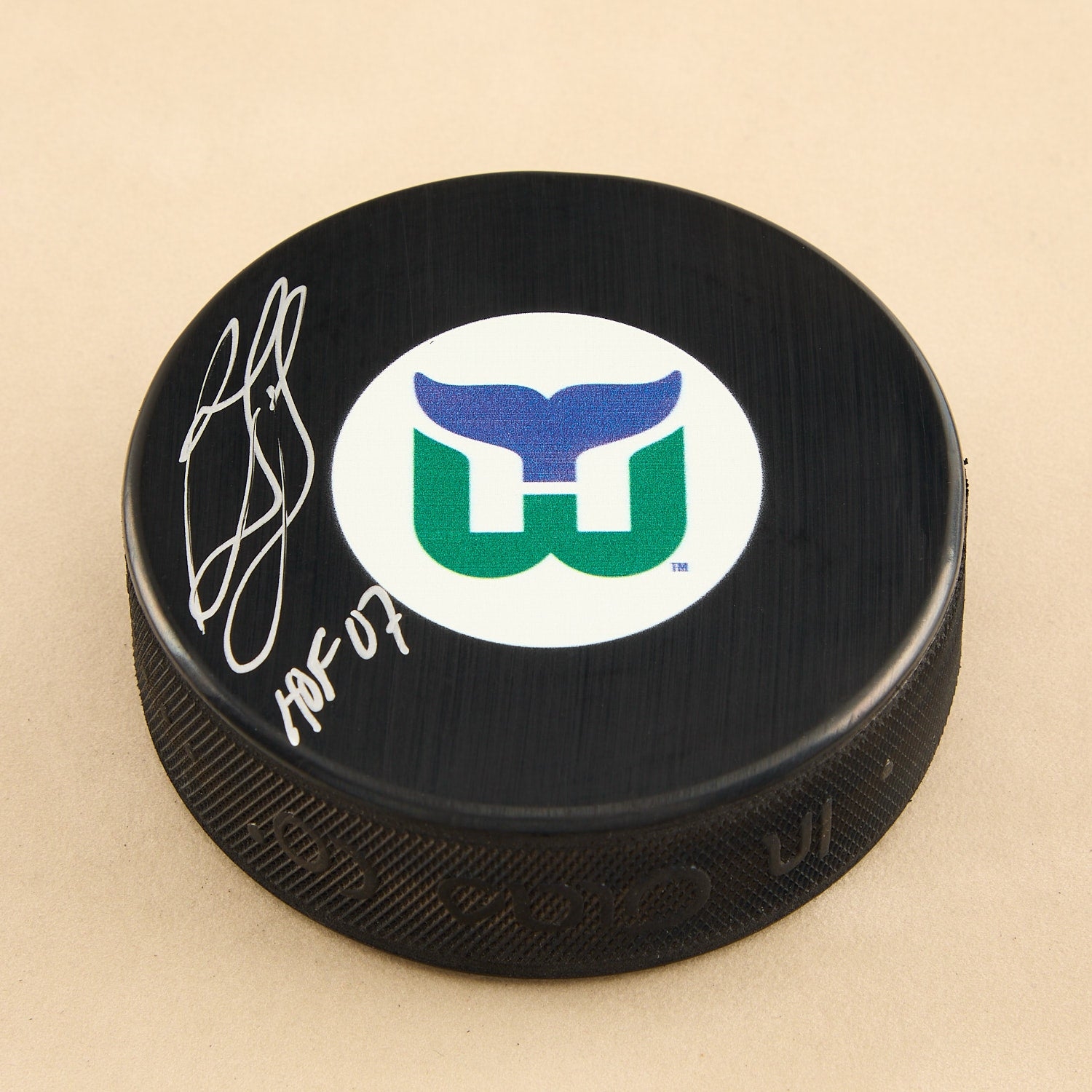 Ron Francis Autographed Hartford Whalers Vintage Logo Puck with HOF Note