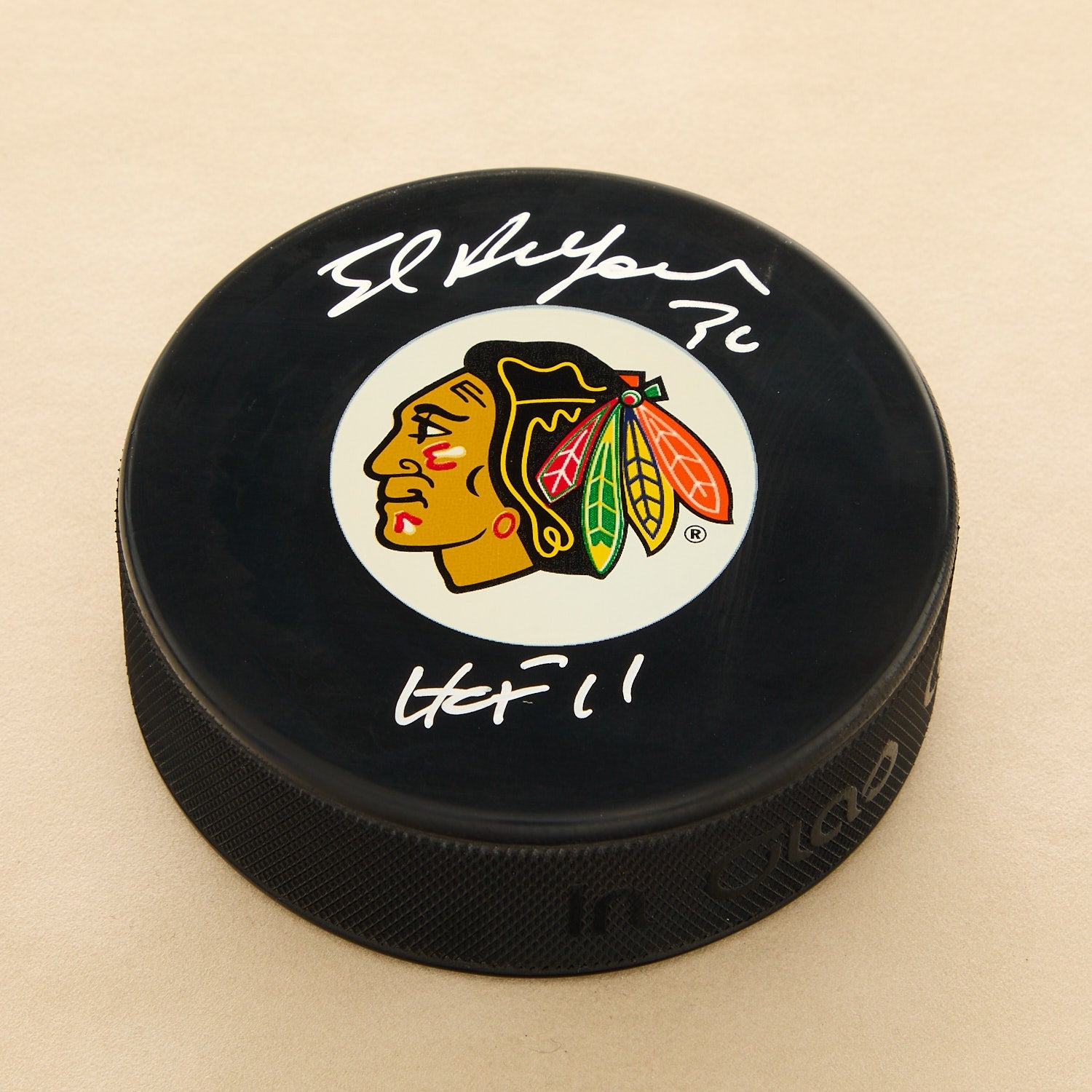 Ed Belfour Signed Chicago Blackhawks Hockey Puck with HOF Note
