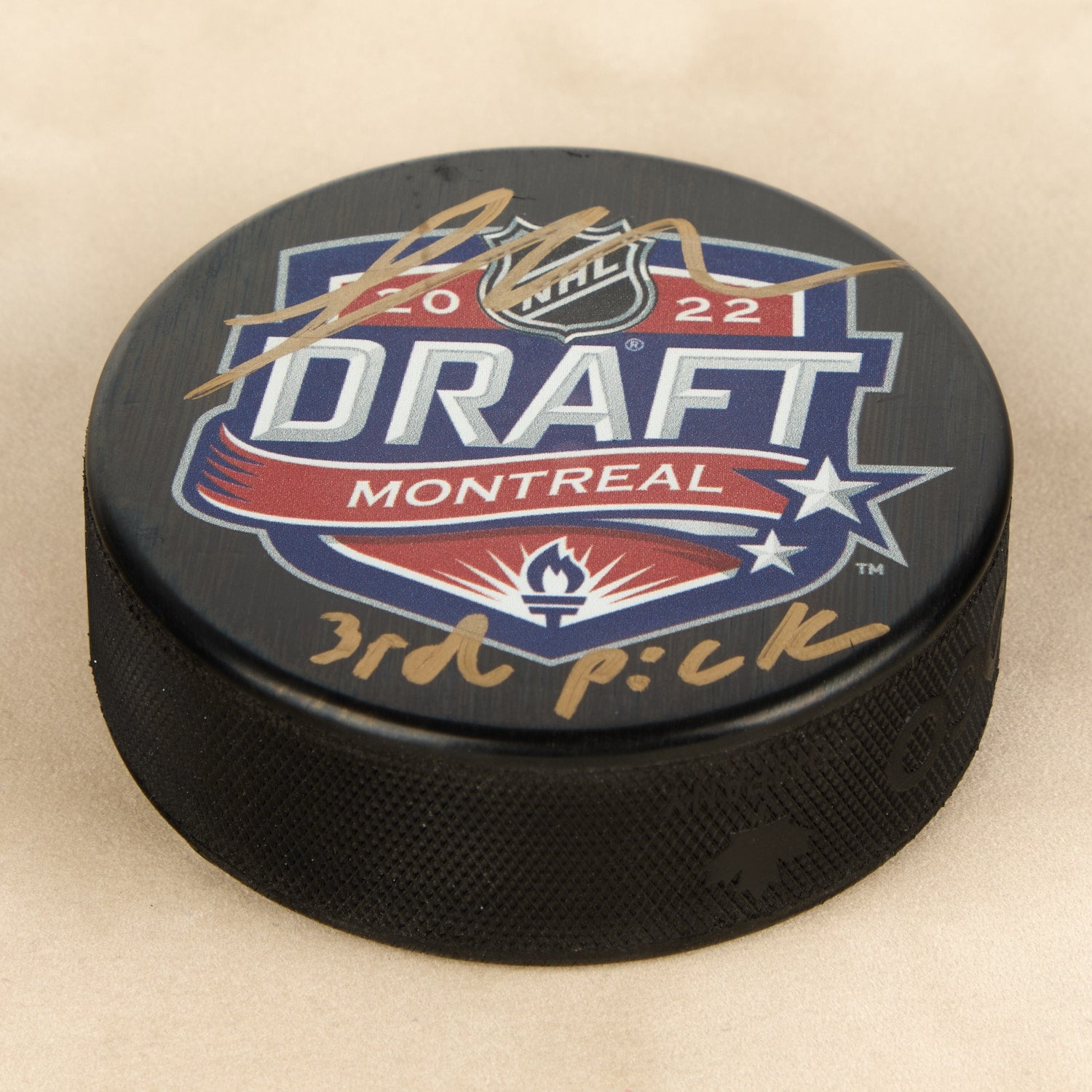 Logan Cooley Signed 2022 NHL Entry Draft Puck with 3rd Pick Note