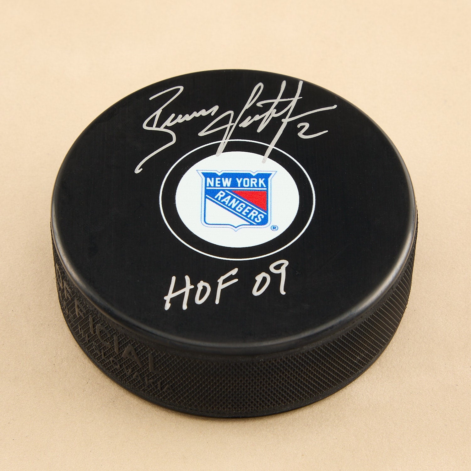 Brian Leetch Autographed New York Rangers Hockey Puck with HOF Note