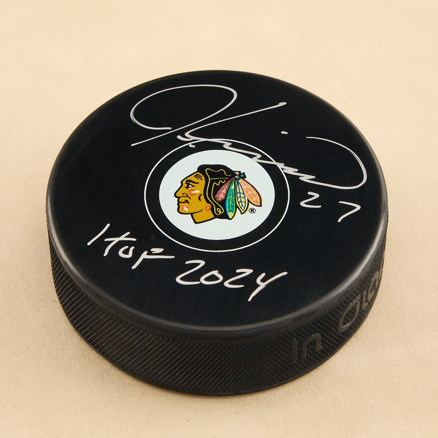 Jeremy Roenick Autographed Chicago Blackhawks Hockey Puck with HOF Note