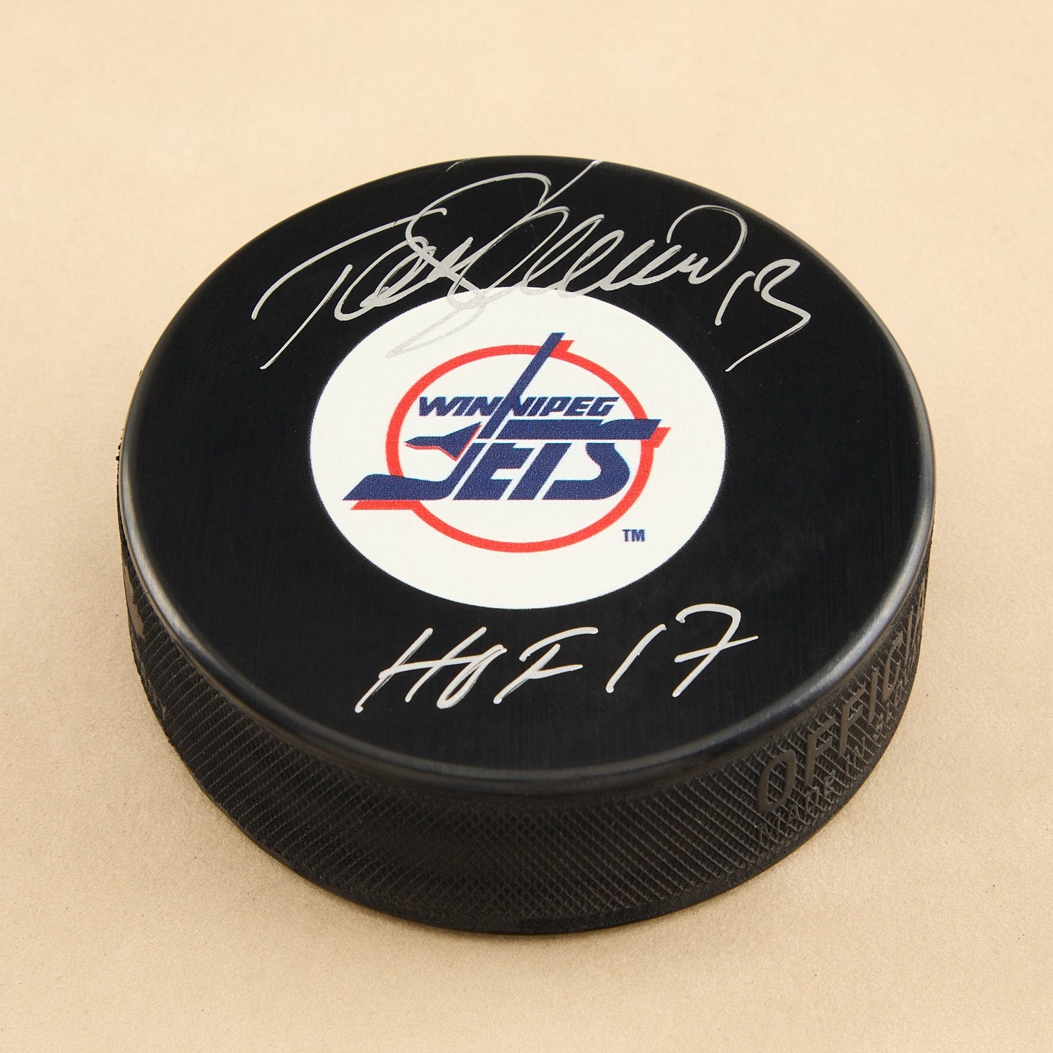 Teemu Selanne Signed Winnipeg Jets Vintage Logo Puck with HOF Note