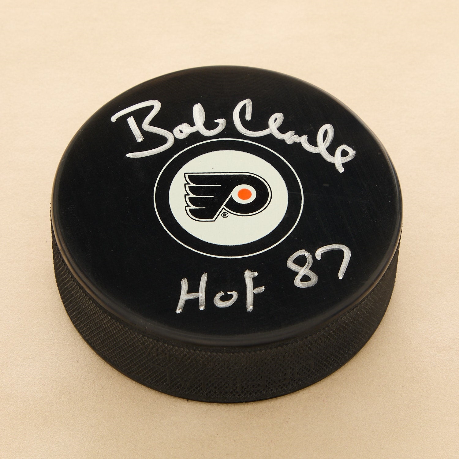 Bobby Clarke Signed Philadelphia Flyers Hockey Puck with HOF Note