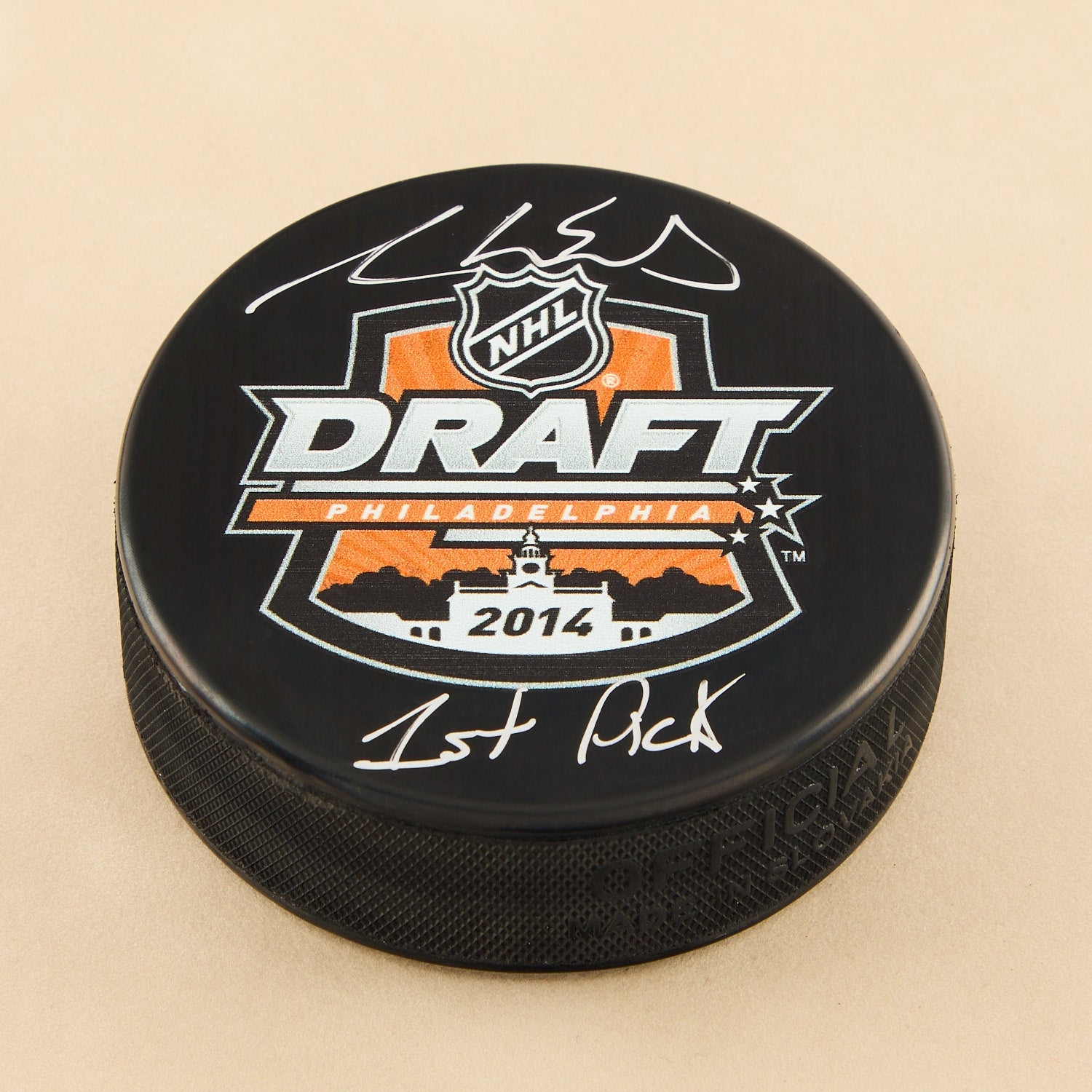 Aaron Ekblad Signed 2014 NHL Entry Draft Puck with 1st Pick Note