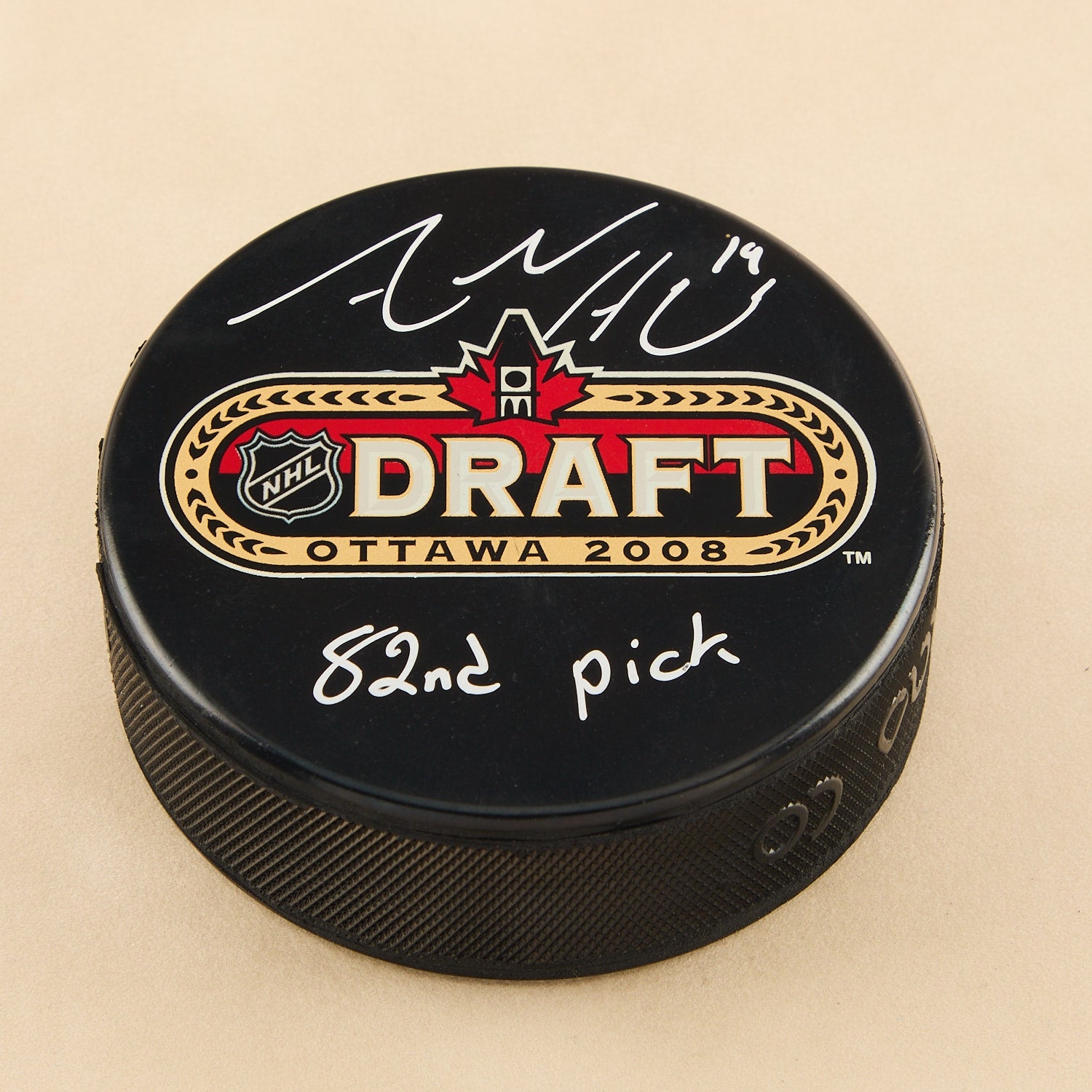 Adam Henrique Signed 2008 NHL Entry Draft Puck with 82nd Pick Note