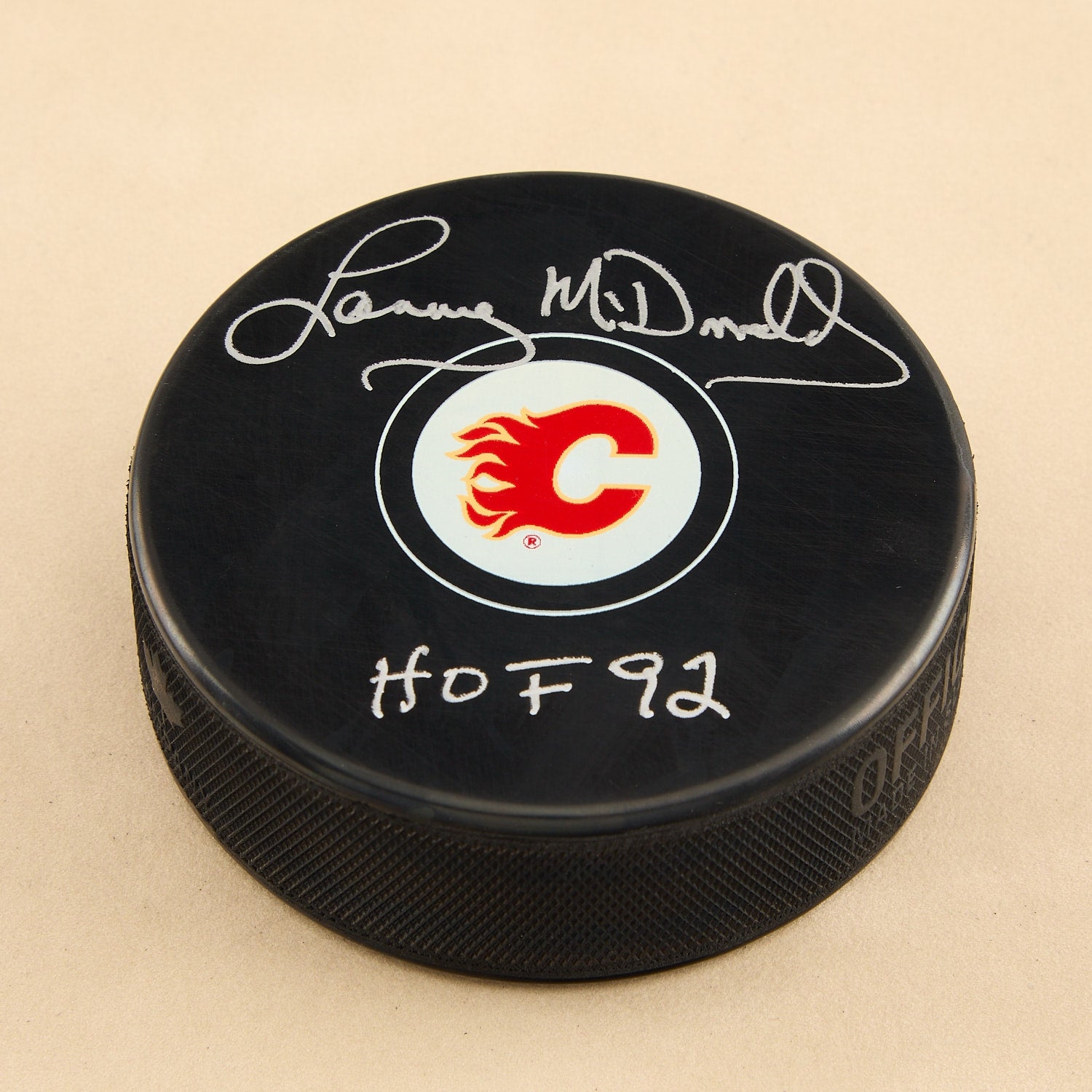 Lanny McDonald Signed Calgary Flames Hockey Puck with HOF Note