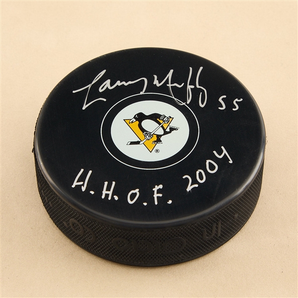 Larry Murphy Signed Pittsburgh Penguins Hockey Puck with HOF Note
