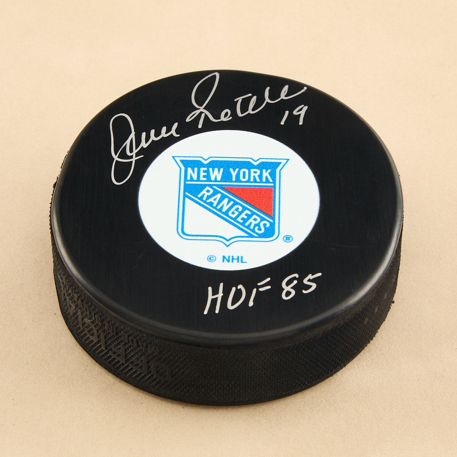 Jean Ratelle Autographed New York Rangers Hockey Puck with HOF Note