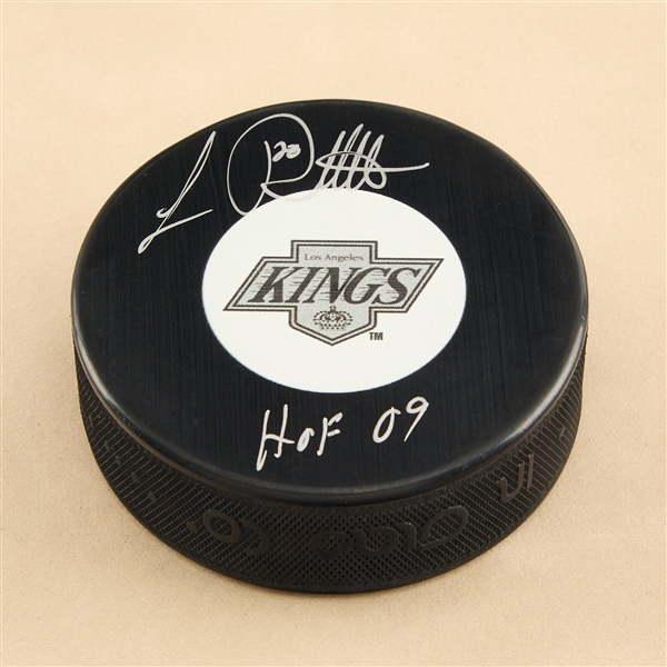Luc Robitaille Signed Los Angeles Kings Retro Logo Puck with HOF Note
