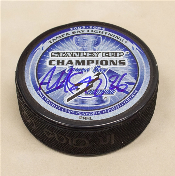 Martin St Louis Autographed Tampa Bay Lightning 2004 Stanley Cup Puck