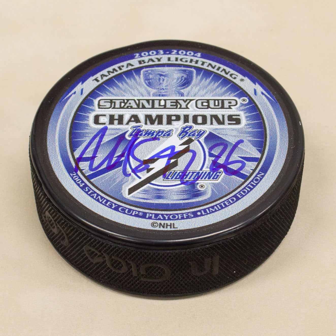 Martin St Louis Autographed Tampa Bay Lightning 2004 Stanley Cup Puck