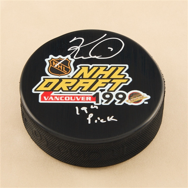 Keith Tkachuk Signed 1990 NHL Entry Draft Puck with 19th Pick Note
